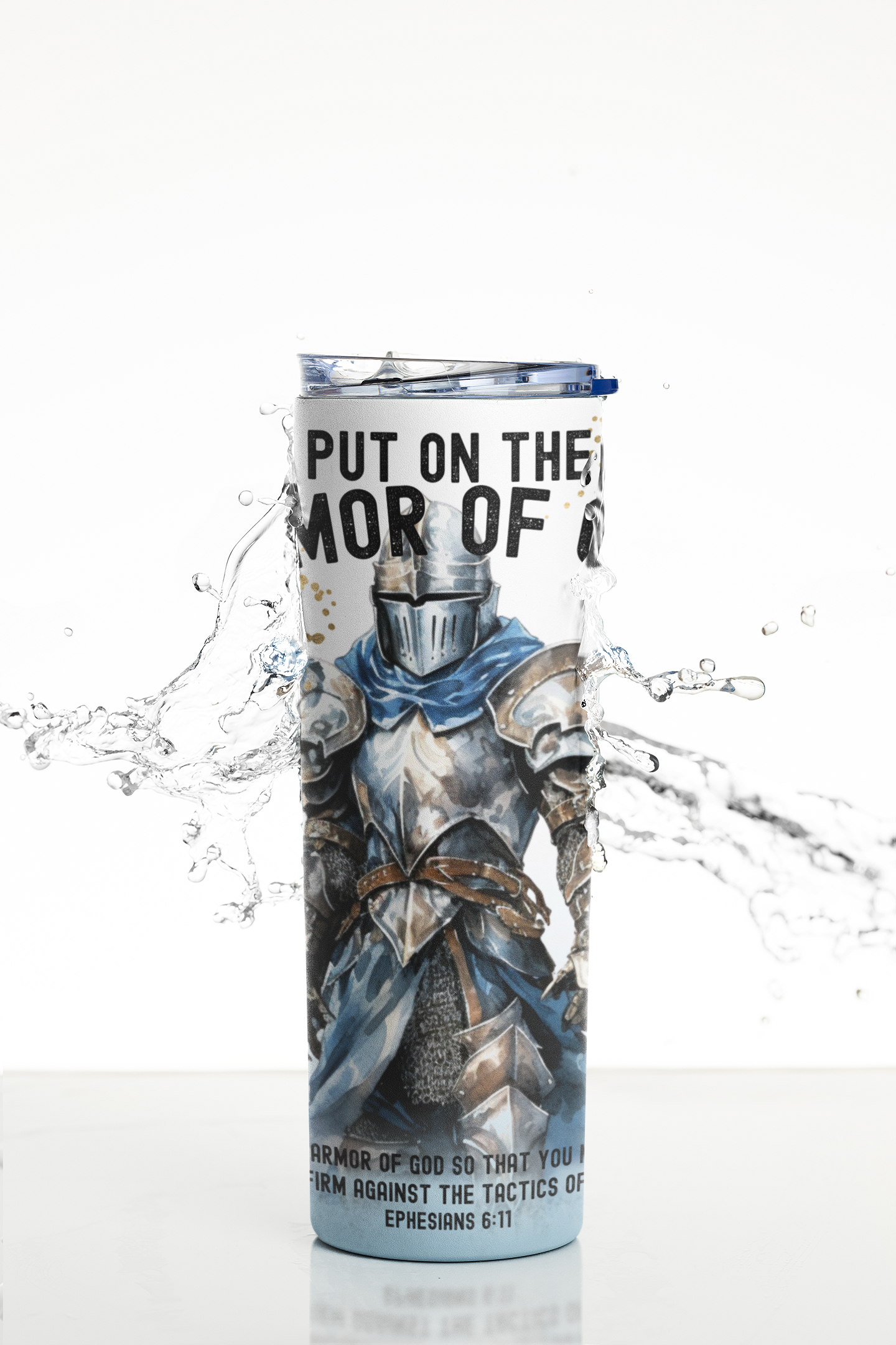 Armor of God Skinny Tumbler, Sublimation Man of Prayer, Warriors Design Christian - River Front Creations Store