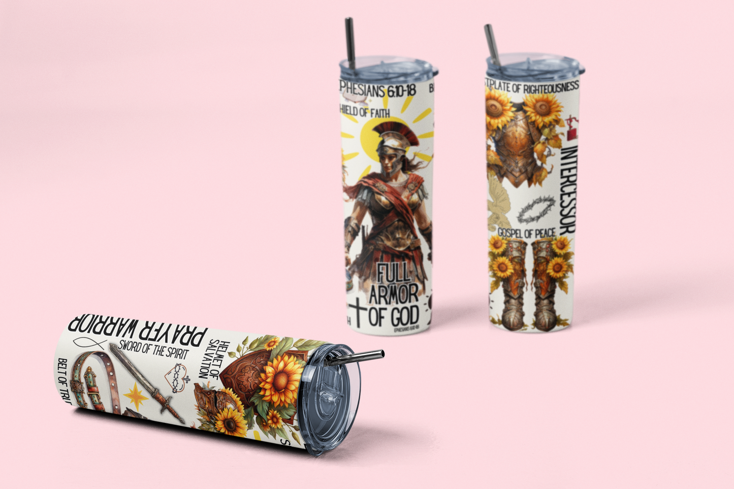 Armor of God Skinny Tumbler, Sublimation Prayer Warriors Design Christian Tumbler - River Front Creations Store