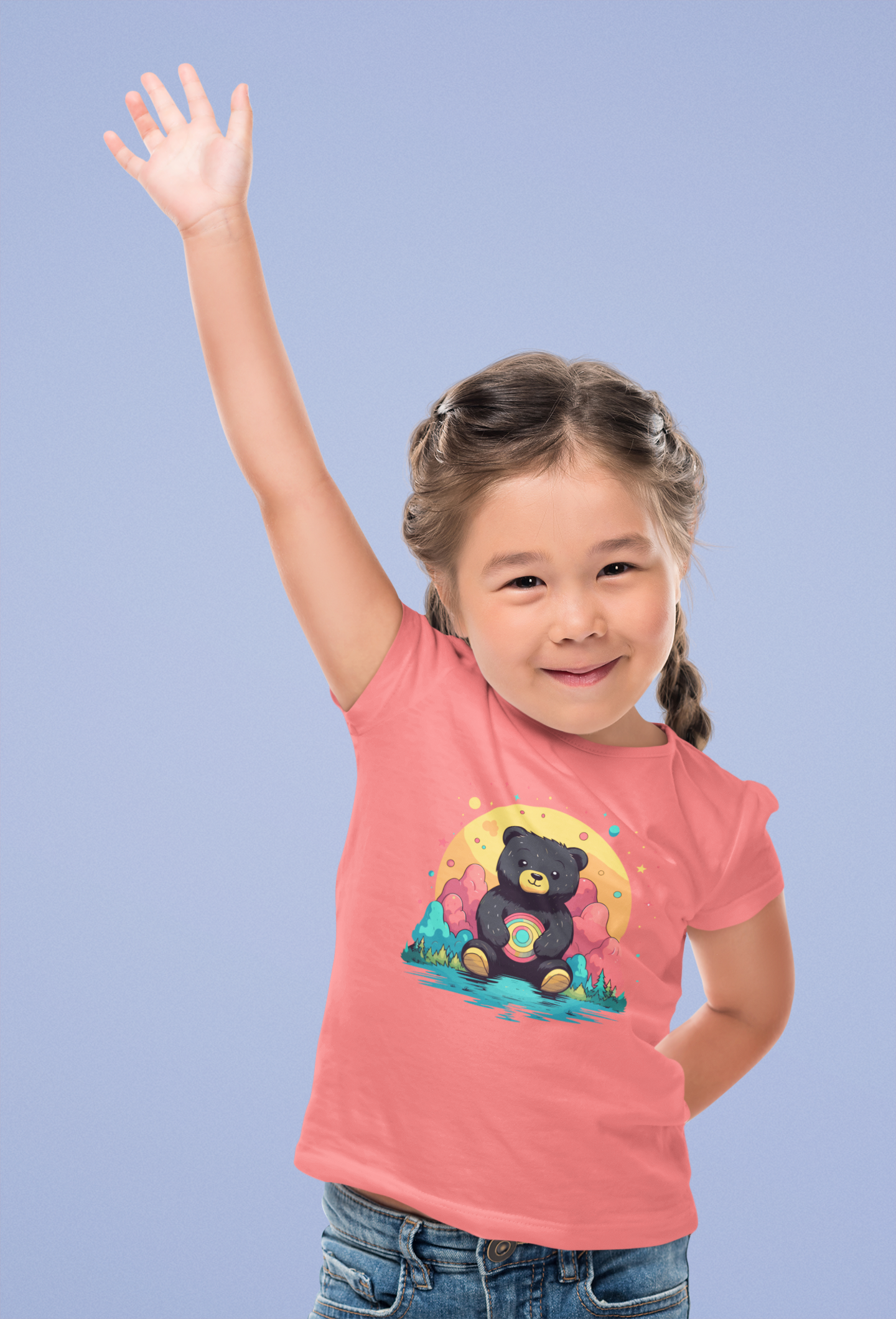 DTF Black Teddy Bear, Playful, Kids T-shirt, Colorful DTF, Custom DTF, Direct To Film Transfer, Kids Shirt, Teddy Bear image - River Front Creations Store