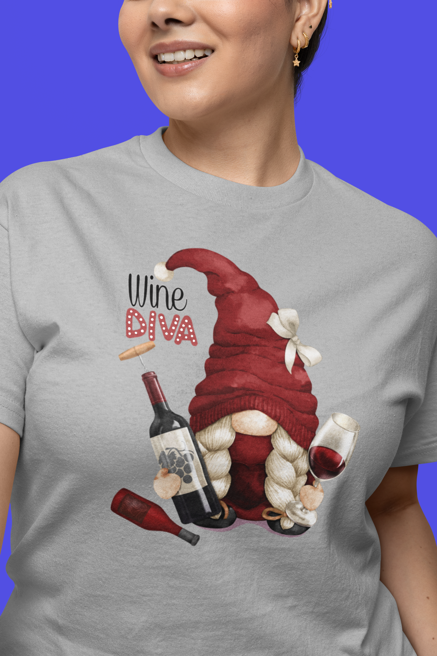 DTF Gnome Wine Diva, Custom DTF, Wine, Direct To Film, Gnome Transfer Image - River Front Creations Store