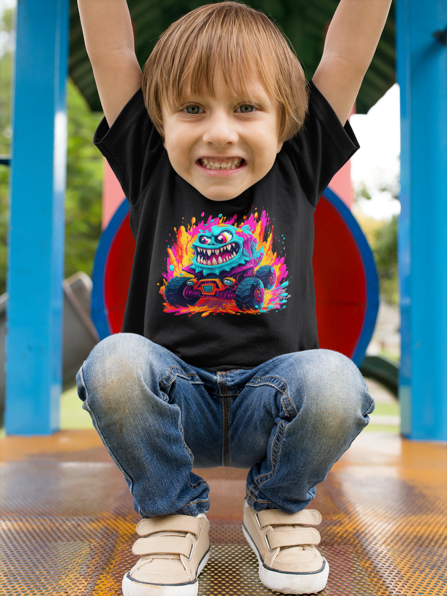 DTF Monster Truck Blue Slime, Custom DTF, Kids Tee, Direct To Film - River Front Creations Store