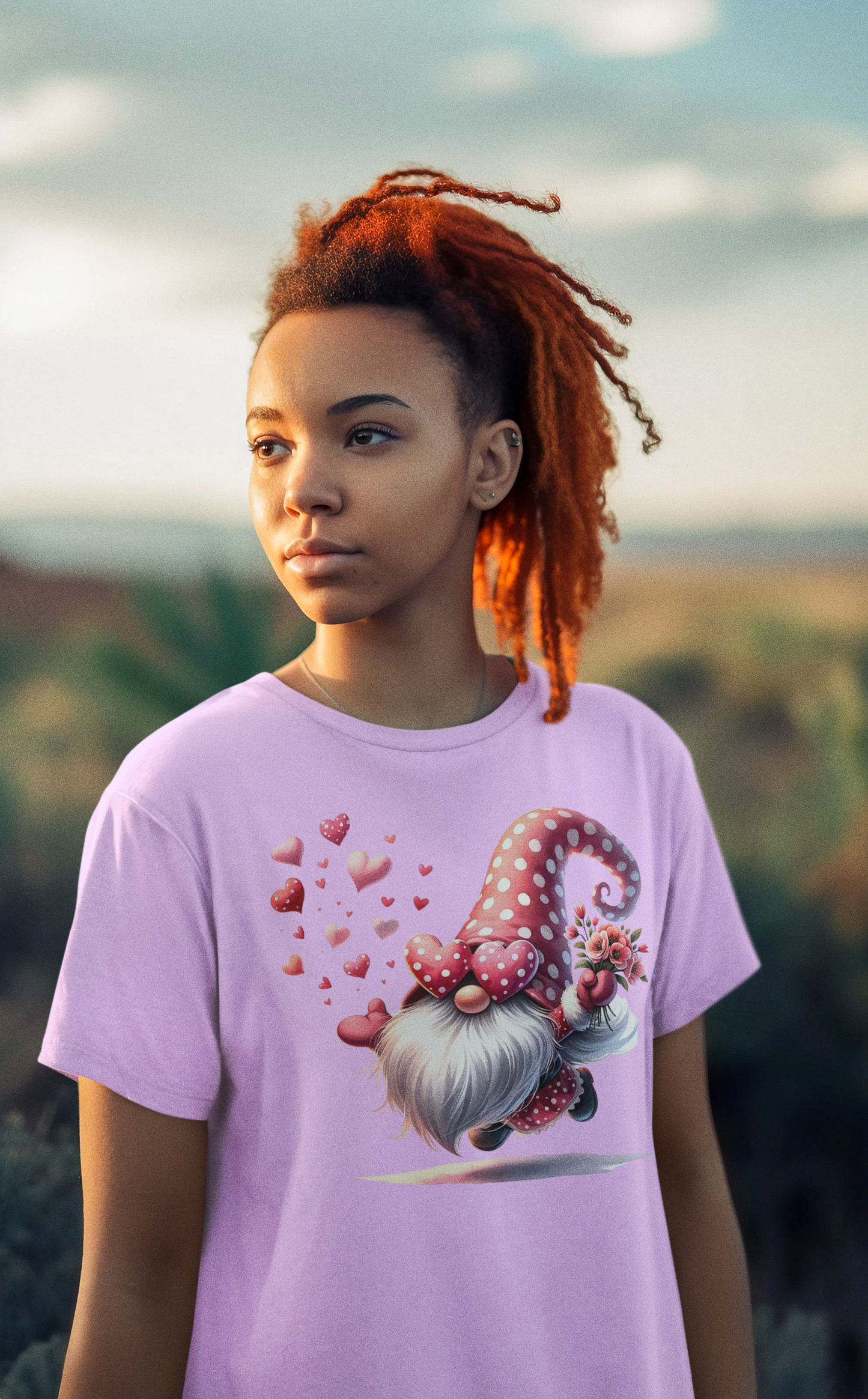 DTF Valentine Gnome, Playful, Heart Shaped Glasses, Hearts, Valentine, Colorful DTF, Direct To Film Transfer, Gift, Gnomes, Roses, Gift for her. - River Front Creations Store