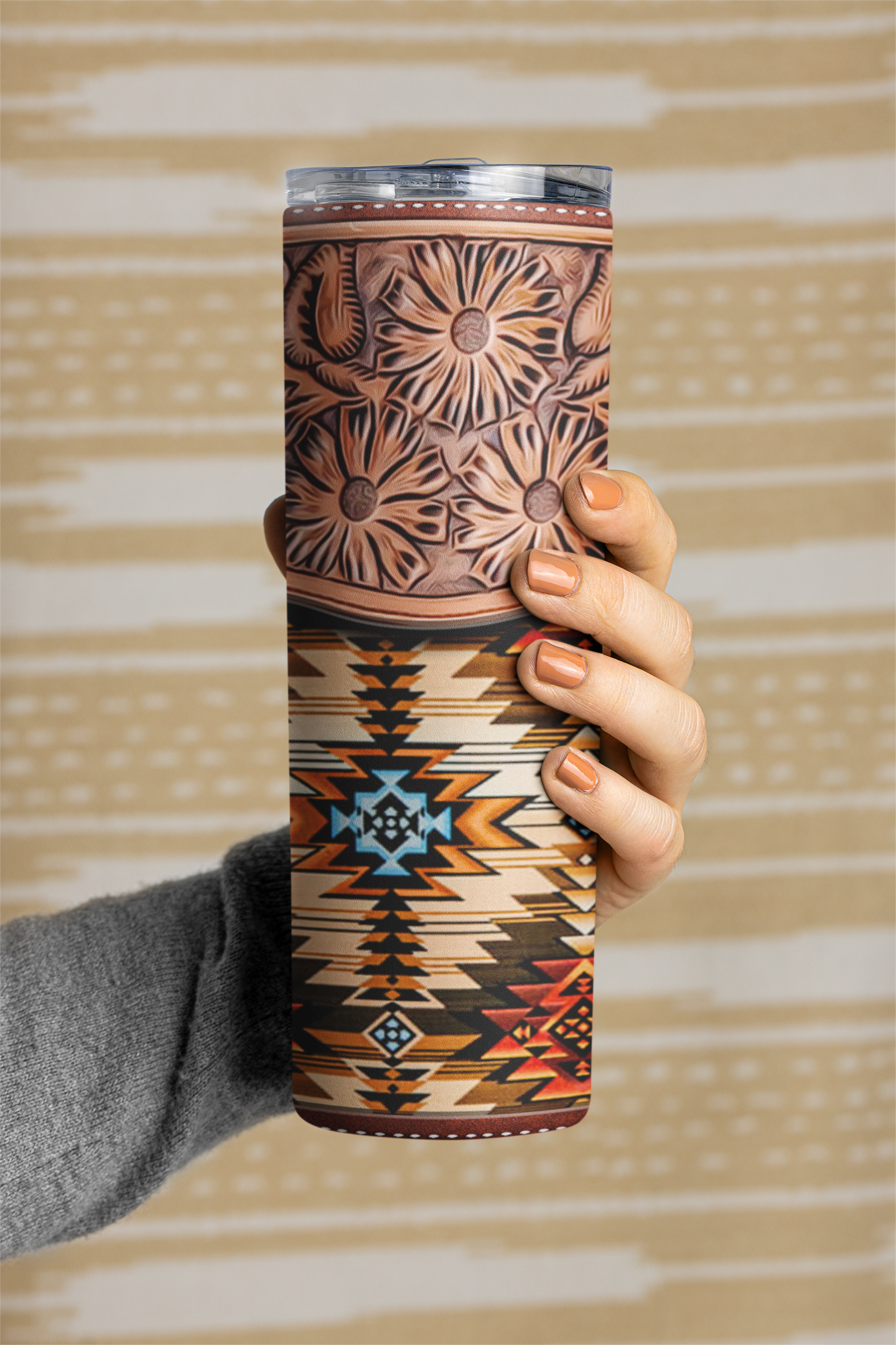 Faux Tooled Leather Aztec Stainless Steel Tumbler - River Front Creations Store