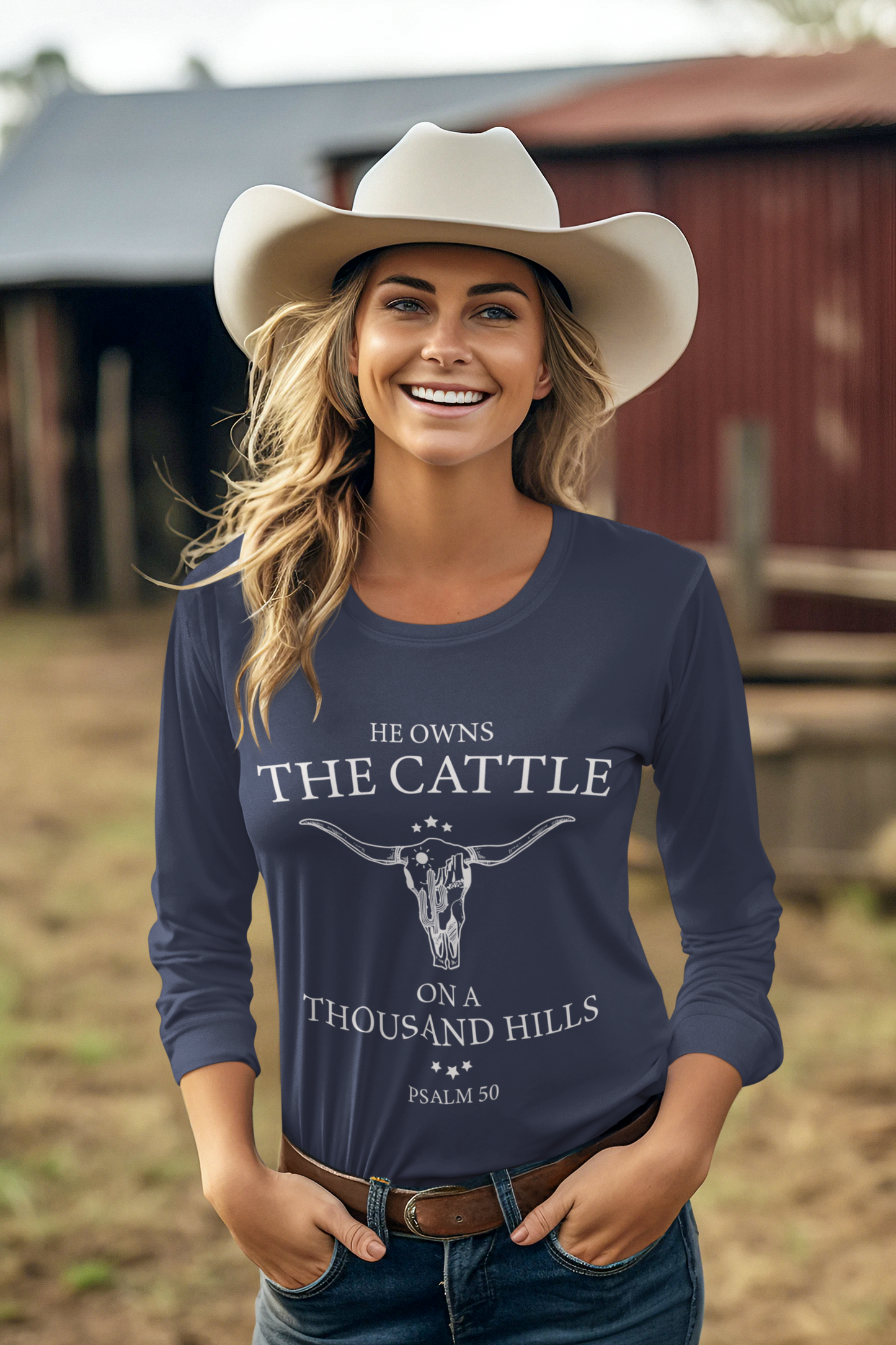He owns the cattle on a thousand hills Psalm 50 - Unisex Cotton Shirt - River Front Creations Store