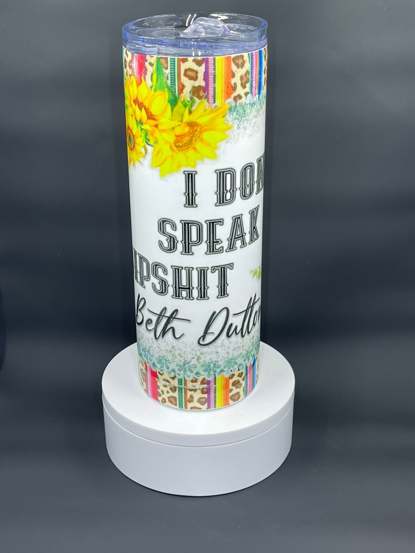"I don't speak Dipshit" Sunflower Leopard Aztec Tumbler - River Front Creations Store