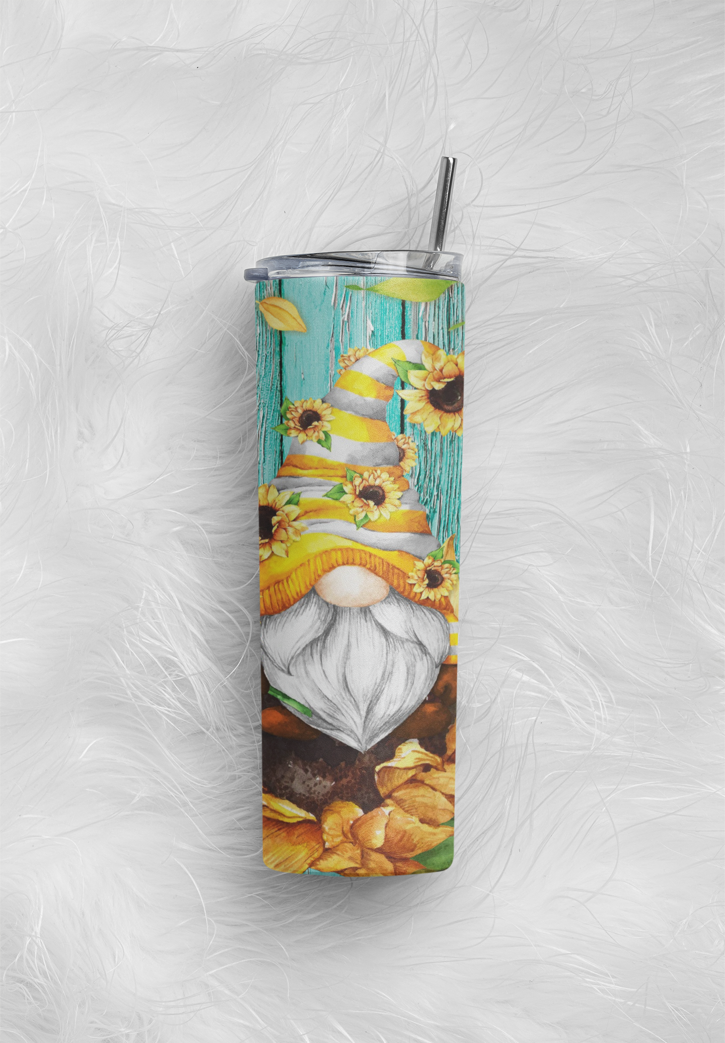 Teal Sunflower Gnome Skinny Stainless Steel Tumbler - River Front Creations Store