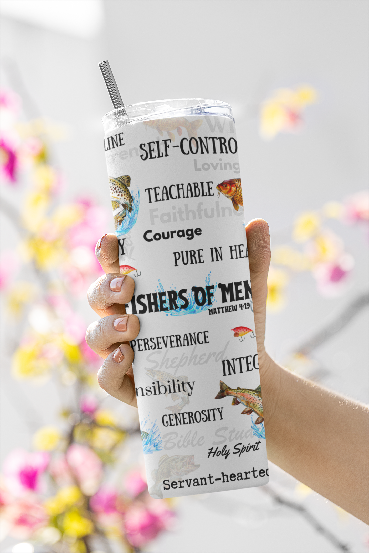 Fisher of Men, Matthew 4:19, Sublimation, Bible Verse Skinny Tumbler, Christian Theme