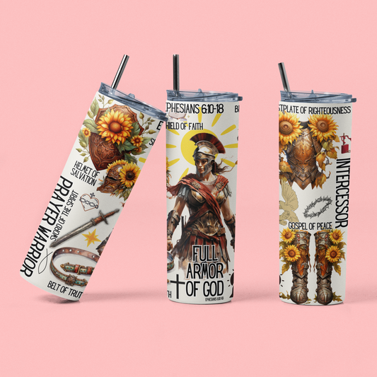 Armor of God Skinny Tumbler, Sublimation Prayer Warriors Design Christian Tumbler - River Front Creations Store