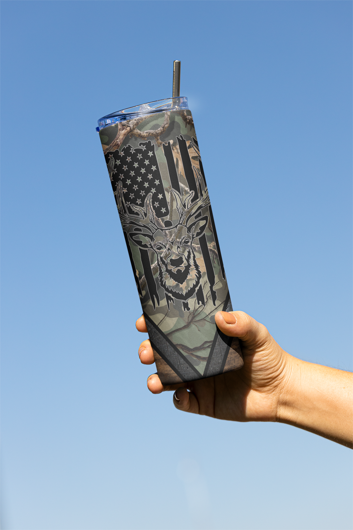 Camo USA Deer Hunting Wood Tumbler, Available in 20oz and 30oz - River Front Creations Store