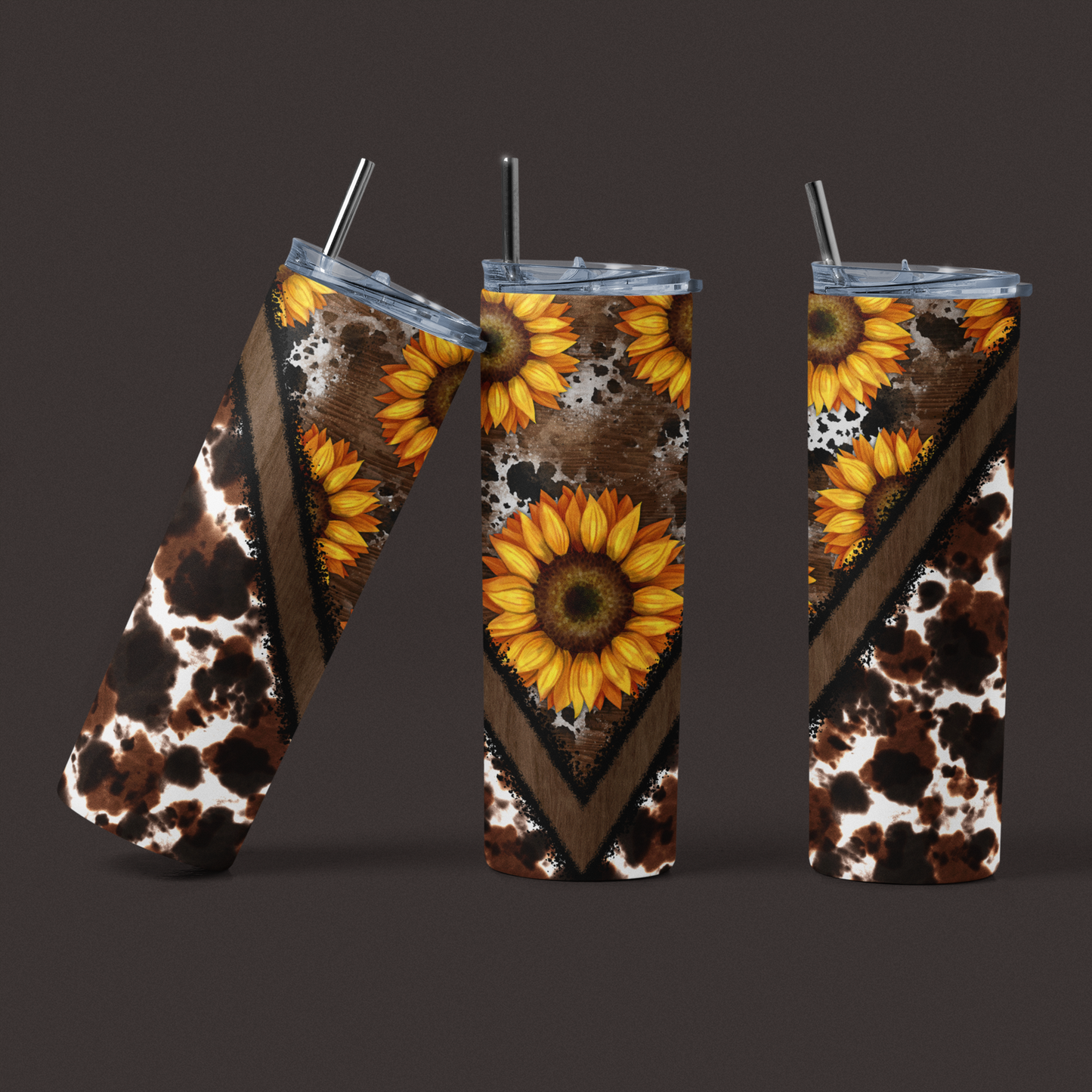 Cowhide and Sunflower Stainless Steel Tumbler - River Front Creations Store