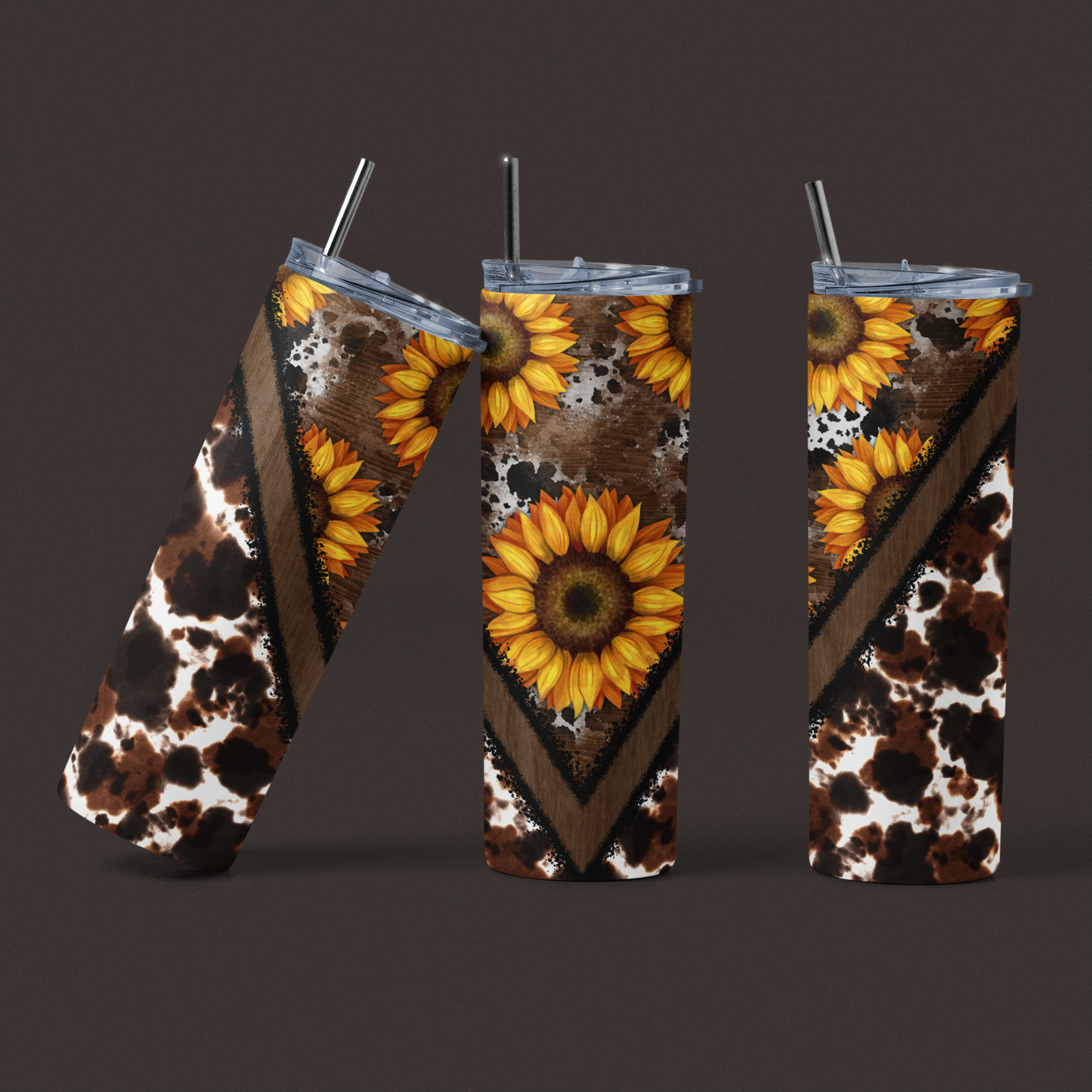 Cowhide and Sunflower Stainless Steel Tumbler - River Front Creations Store