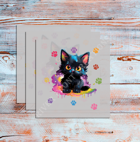 DTF Black Kittie, Playful, Cat Paws, Colorful DTF, Custom DTF, Direct To Film Transfer, Gift for her, Cat Lover, - River Front Creations Store