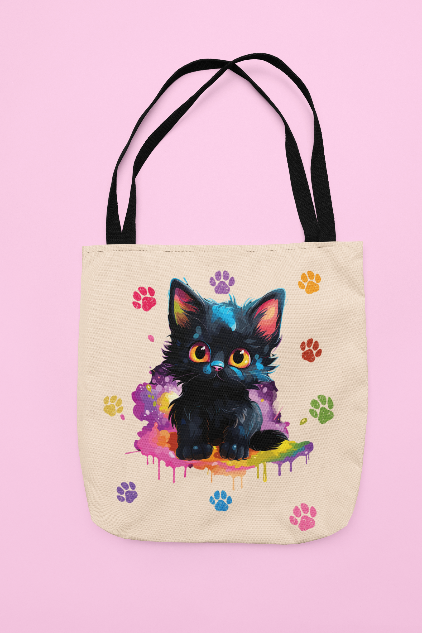 DTF Black Kittie, Playful, Cat Paws, Colorful DTF, Custom DTF, Direct To Film Transfer, Gift for her, Cat Lover, - River Front Creations Store
