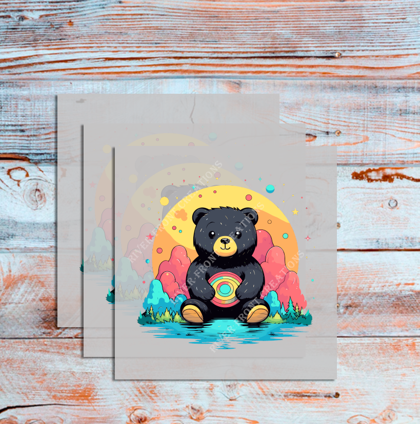 DTF Black Teddy Bear, Playful, Kids T-shirt, Colorful DTF, Custom DTF, Direct To Film Transfer, Kids Shirt, Teddy Bear image - River Front Creations Store