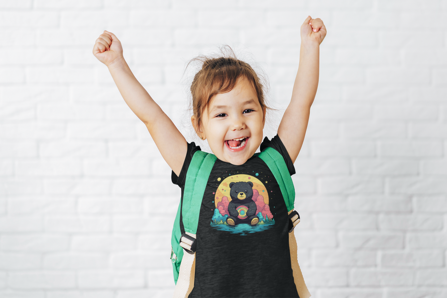 DTF Black Teddy Bear, Playful, Kids T-shirt, Colorful DTF, Custom DTF, Direct To Film Transfer, Kids Shirt, Teddy Bear image - River Front Creations Store