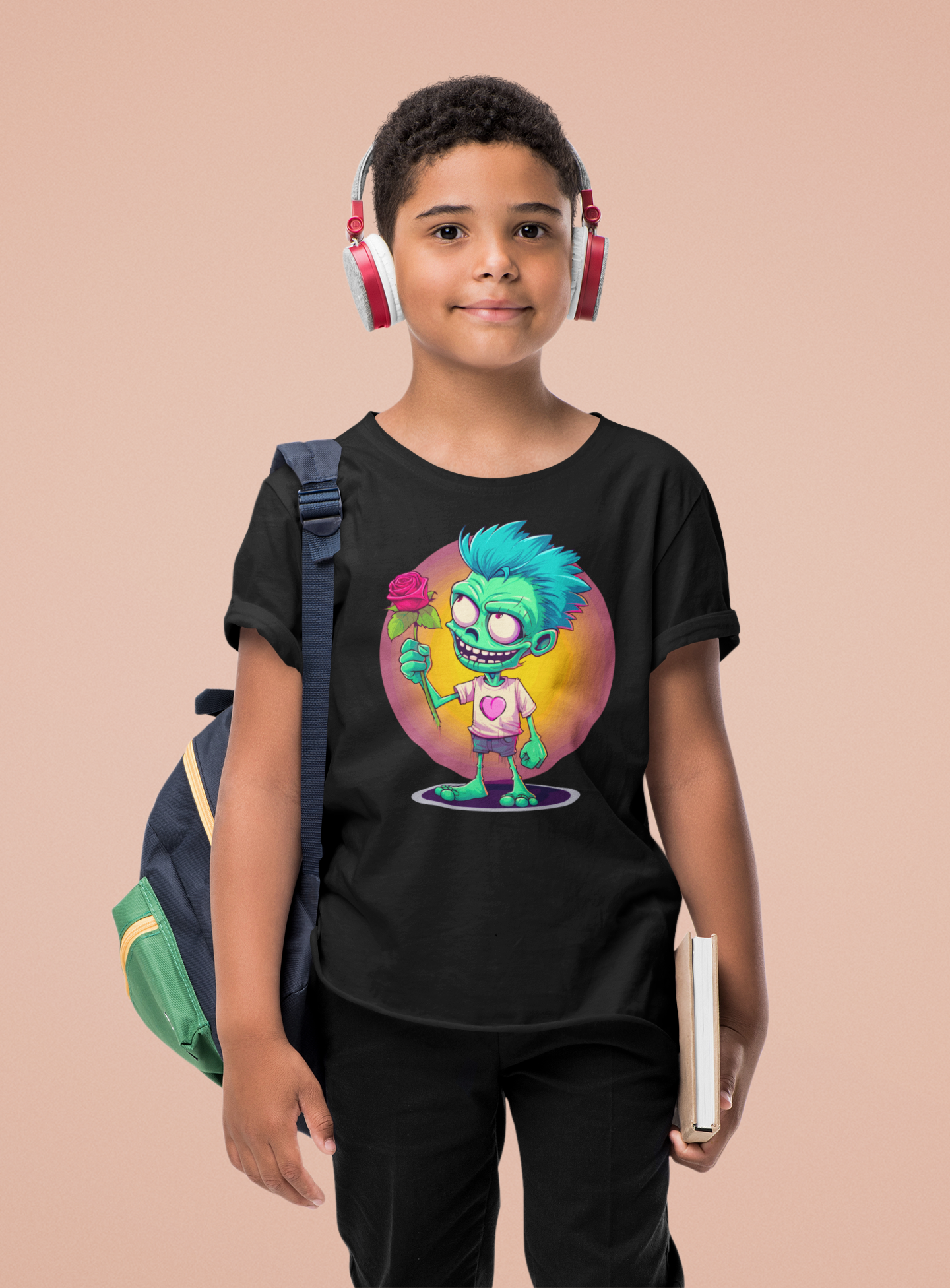 DTF Funny Cartoon Tee,  Zombie Monster, Valentine Rose and Heart,  Custom DTF, Direct To Film - River Front Creations Store