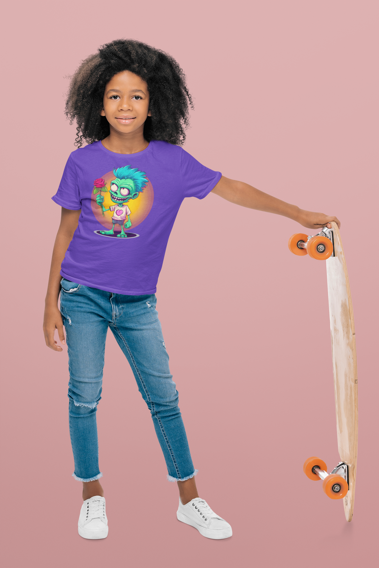 DTF Funny Cartoon Tee,  Zombie Monster, Valentine Rose and Heart,  Custom DTF, Direct To Film - River Front Creations Store