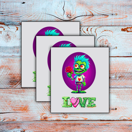 DTF Funny Cartoon Valentine Tee,  Zombie Monster, Valentine, LOVE,  Custom DTF, Direct To Film - River Front Creations Store
