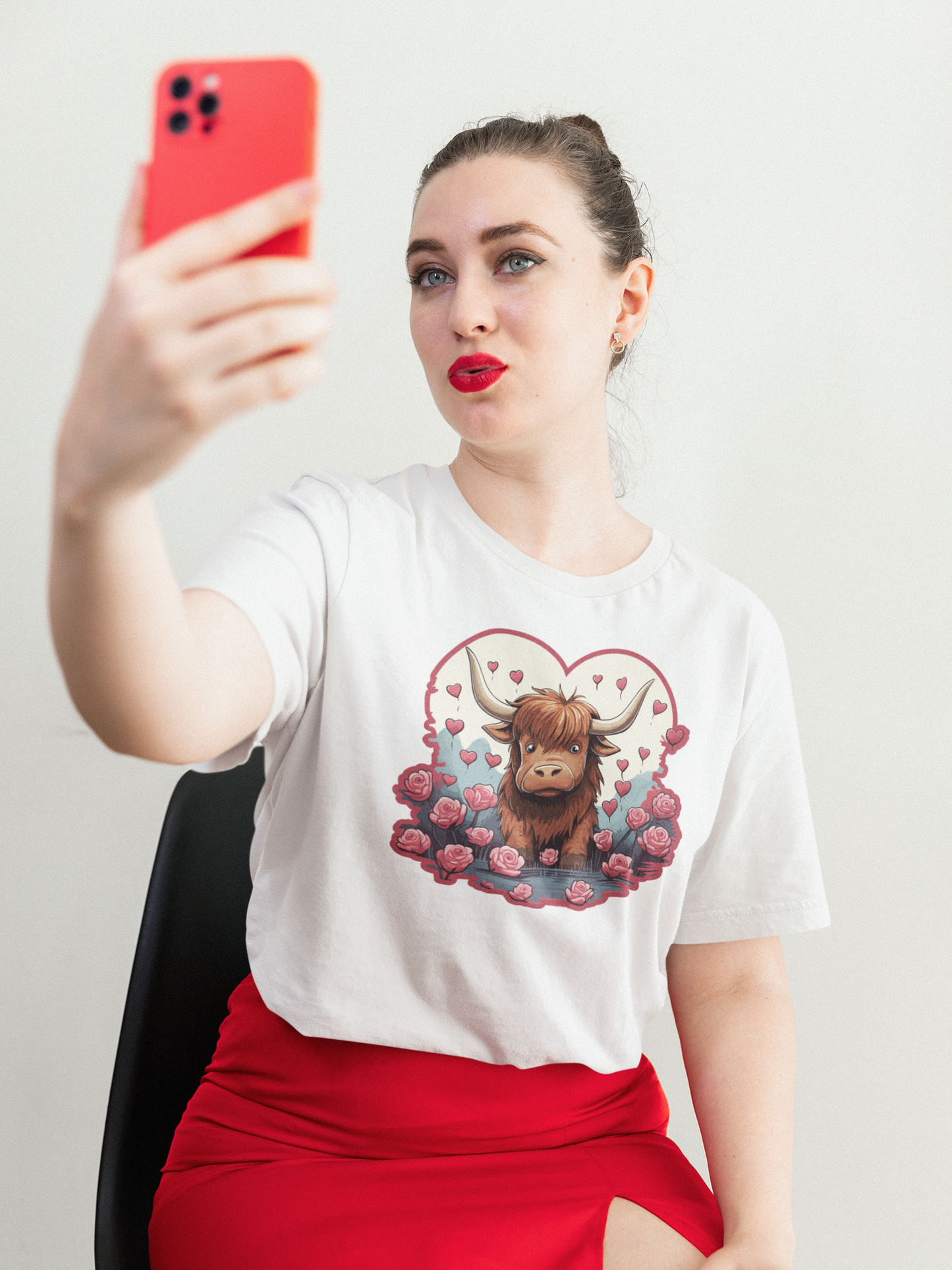 DTF Highland Cow print, Roses, Hearts, Custom DTF, Direct To Film Transfer, Cute Highland Cow, Valentines, Valentine, Gift, Couples T-shirt - River Front Creations Store