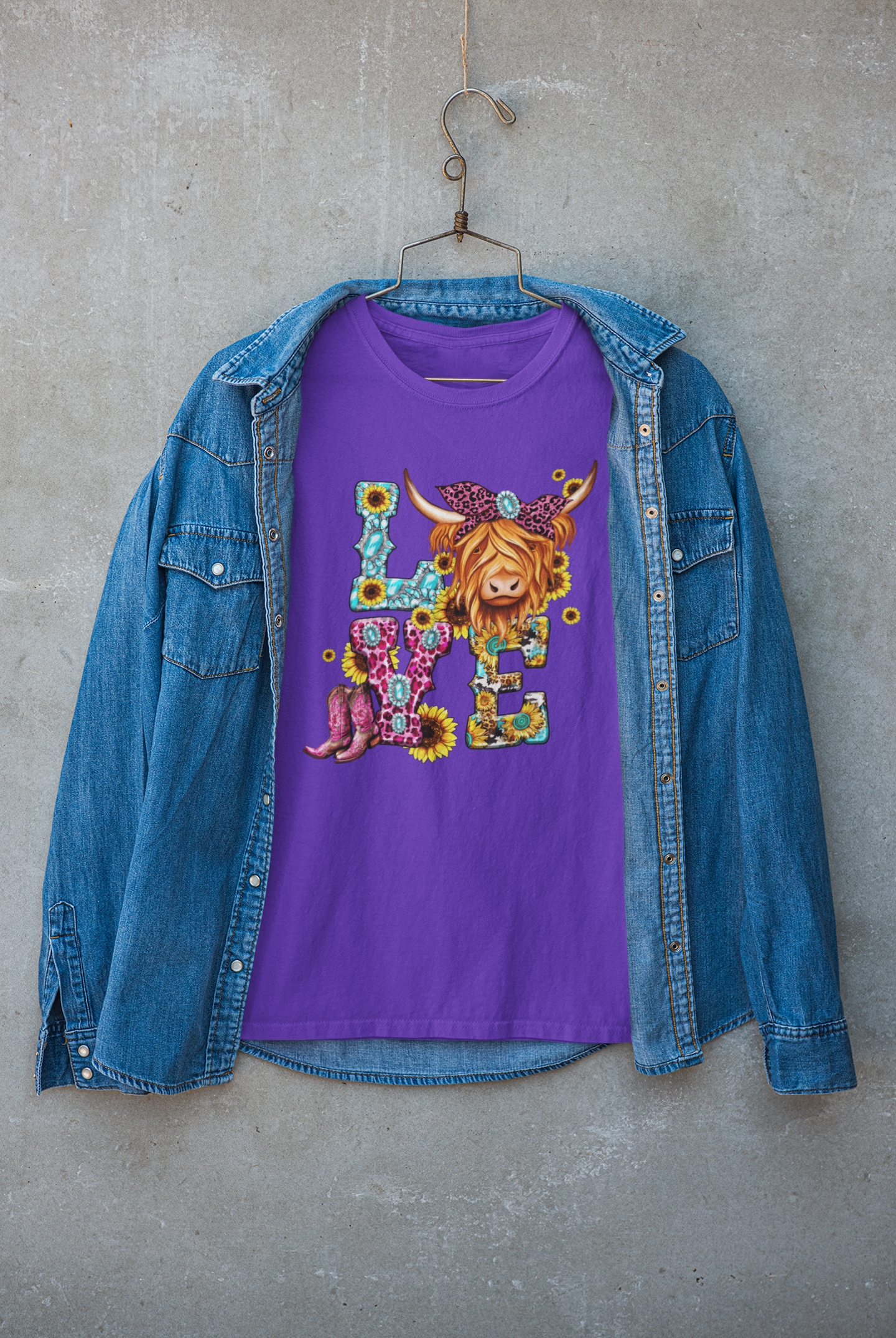 DTF LOVE Highland Cow, Pink Boots, Custom DTF, Direct To Film Transfer, Cute Highland Cow, Valentines, Valentine, Gift - River Front Creations Store