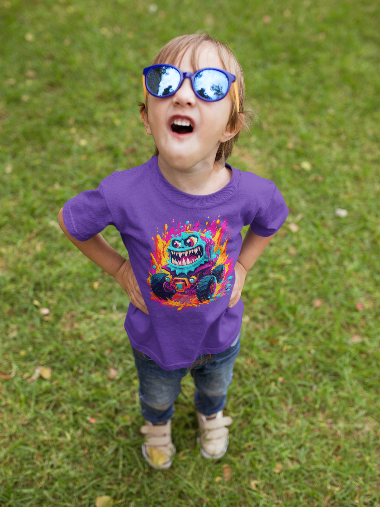 DTF Monster Truck Blue Slime,  Custom DTF, Kids Tee, Direct To Film - River Front Creations Store