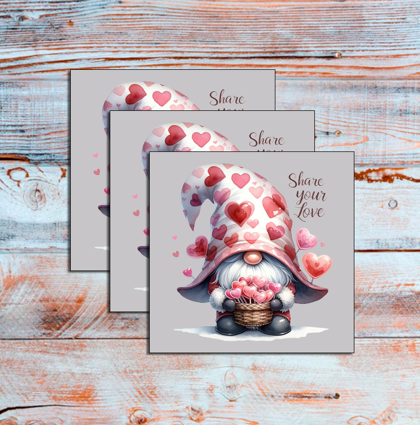 DTF Share Your Love, Valentine Gnome, Valentine Heart, Valentine, Red Hearts, Colorful DTF, Custom DTF, Direct To Film, Gift, - River Front Creations Store