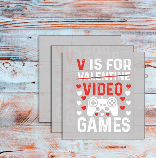 DTF V Is For Video Games, Custom DTF, Direct To Film Transfer, Video Games, Valentines, Valentine, Gift - River Front Creations Store