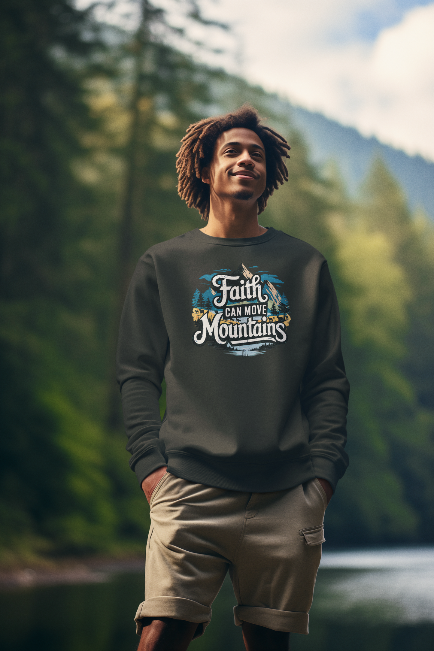 Faith Can Move Mountains Crewneck Sweatshirt | Inspirational Unisex Apparel - River Front Creations Store