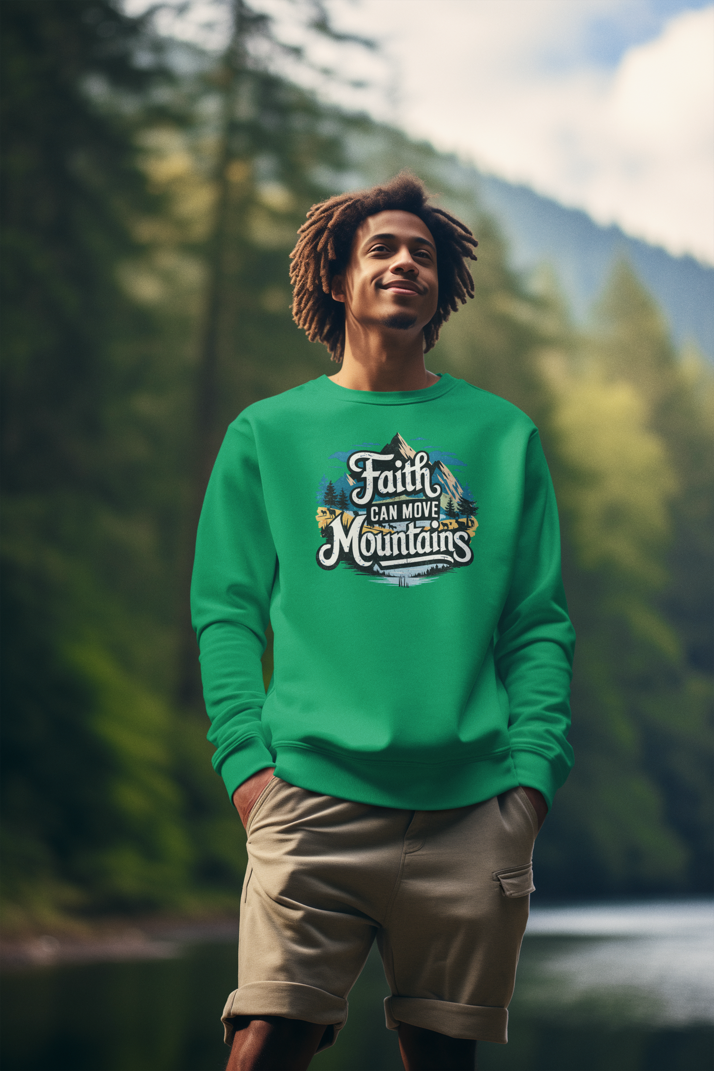 Faith Can Move Mountains Crewneck Sweatshirt | Inspirational Unisex Apparel - River Front Creations Store