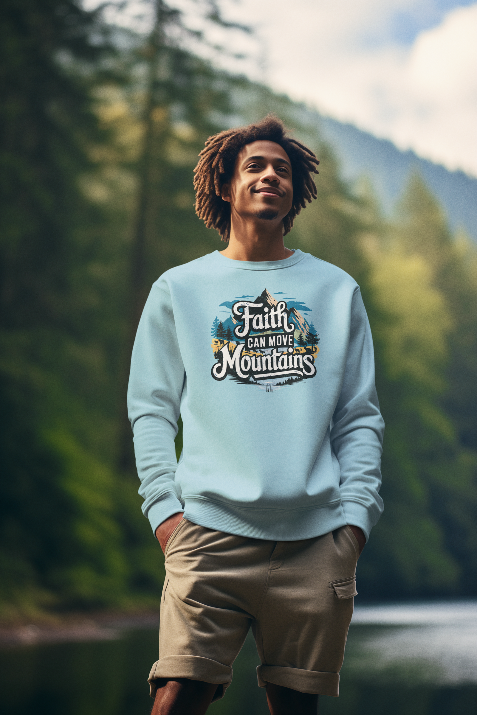 Faith Can Move Mountains Crewneck Sweatshirt | Inspirational Unisex Apparel - River Front Creations Store