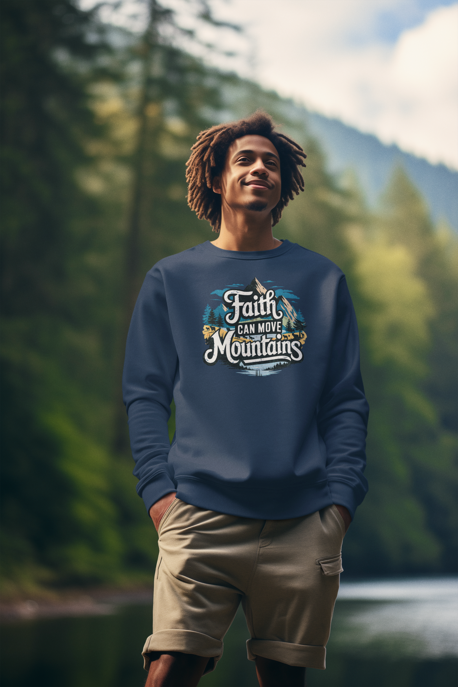 Faith Can Move Mountains Crewneck Sweatshirt | Inspirational Unisex Apparel - River Front Creations Store
