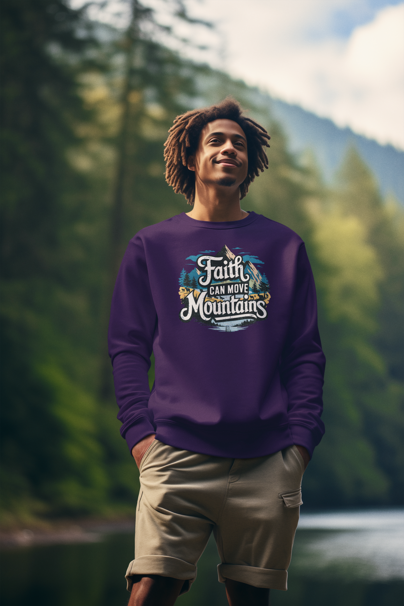 Faith Can Move Mountains Crewneck Sweatshirt | Inspirational Unisex Apparel - River Front Creations Store