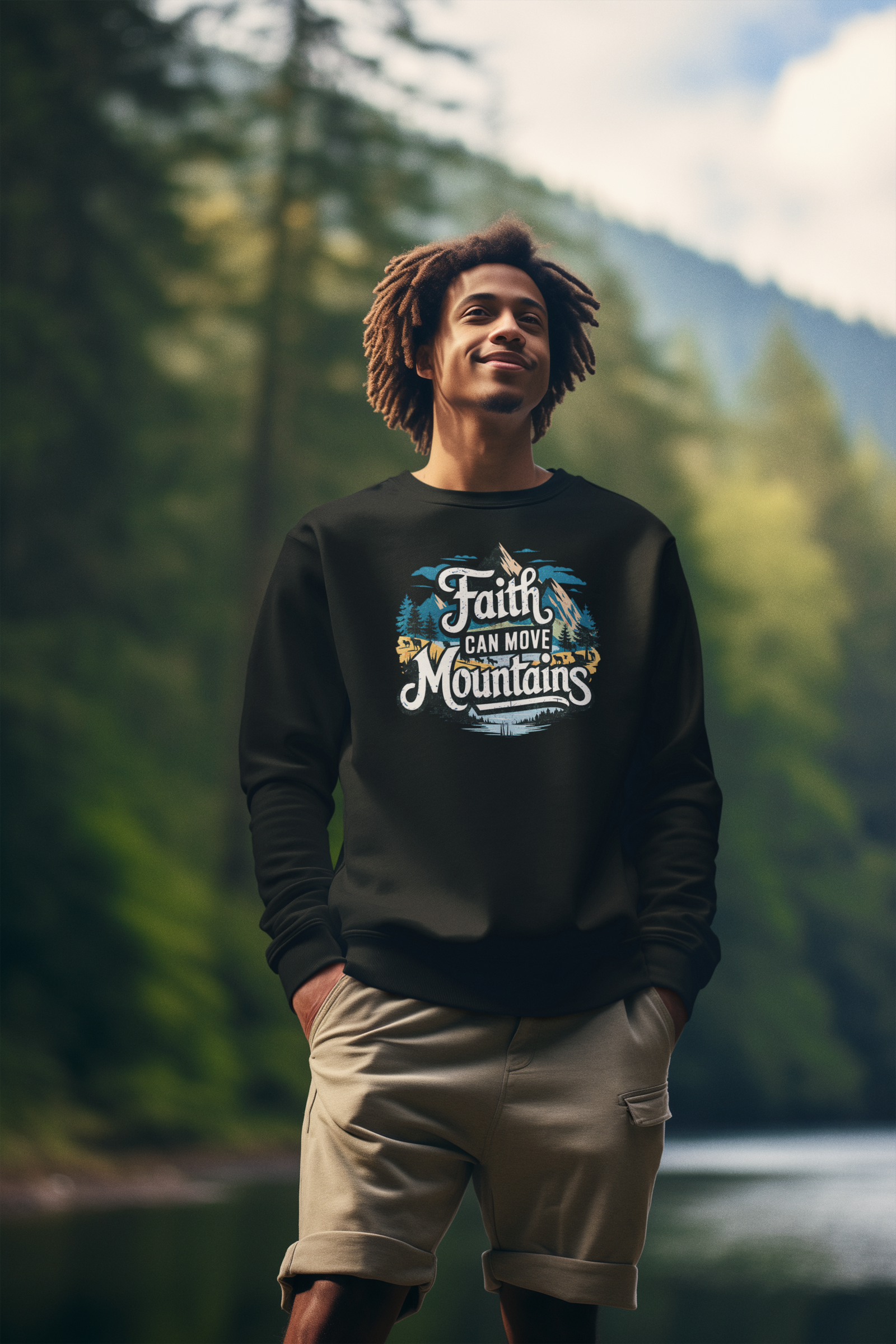 Faith Can Move Mountains Crewneck Sweatshirt | Inspirational Unisex Apparel - River Front Creations Store