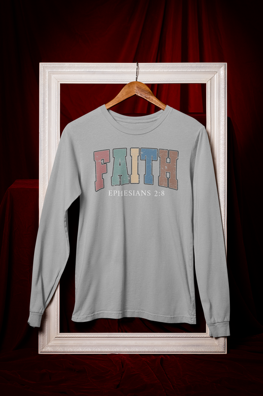 Faith Ephesians 2:8 Long Sleeve Tee Unisex Cotton Shirt - River Front Creations Store