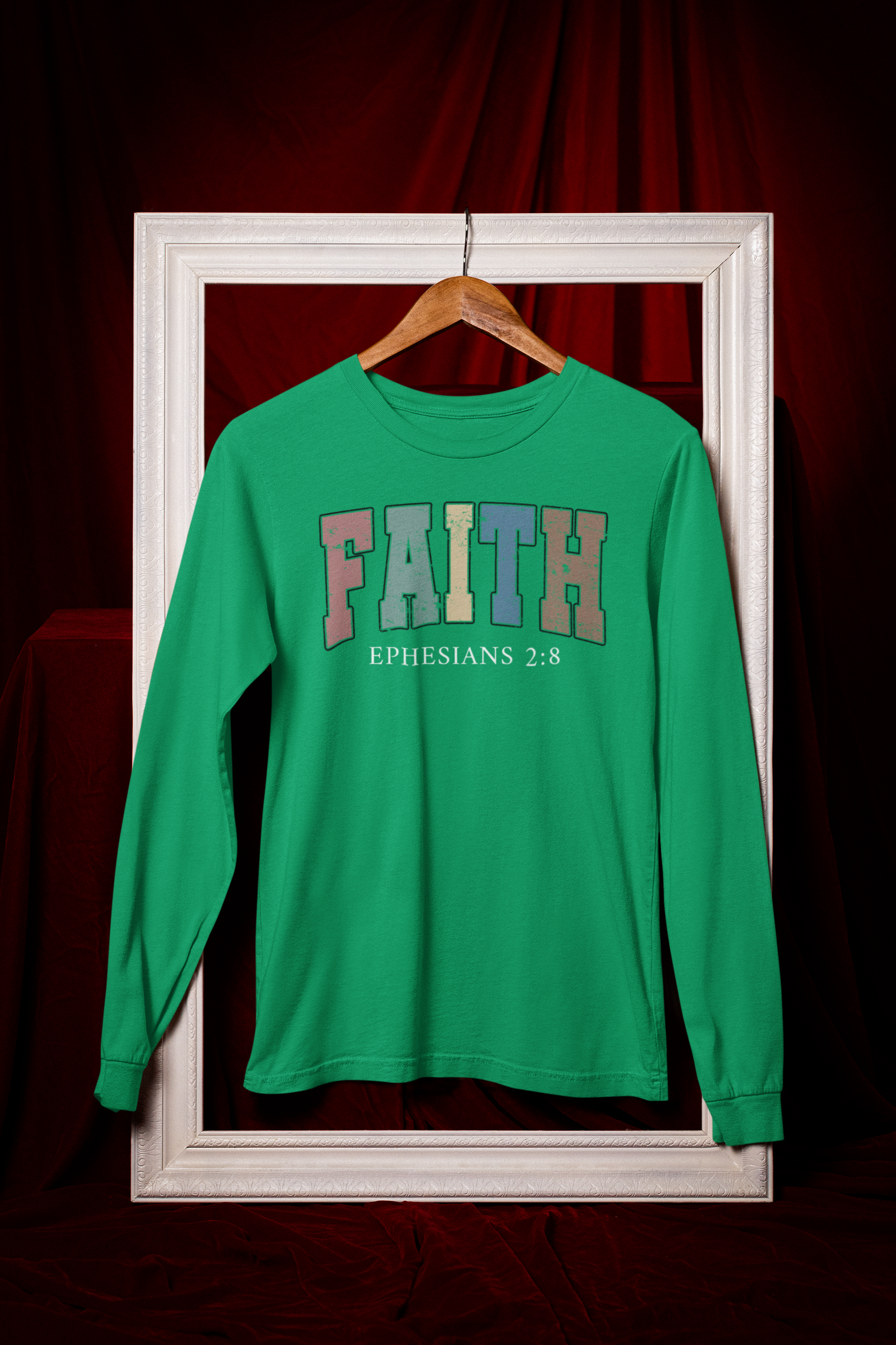Faith Ephesians 2:8 Long Sleeve Tee Unisex Cotton Shirt - River Front Creations Store
