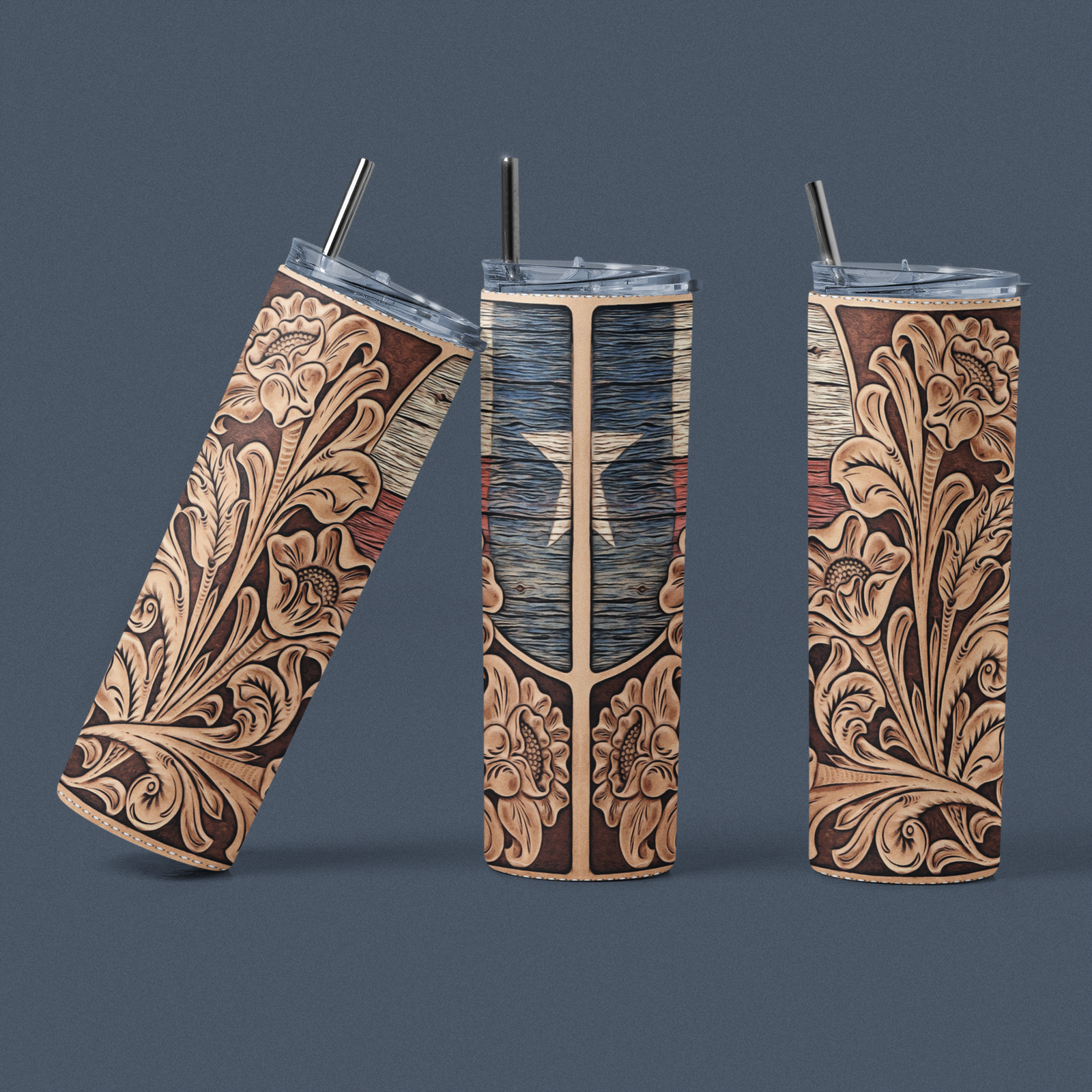 Faux Tooled Leather Flag Stainless Steel Tumbler - River Front Creations Store