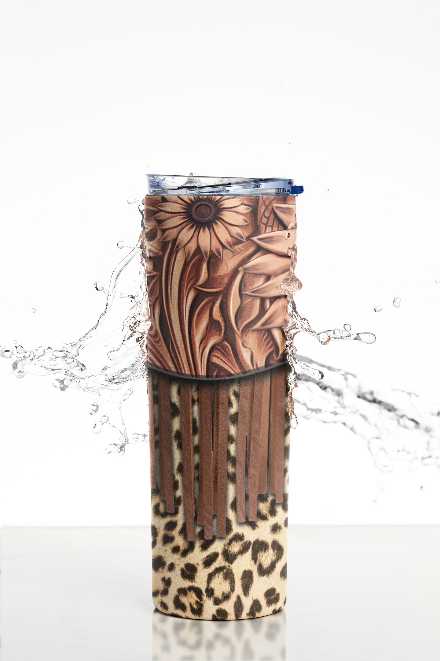 Faux Tooled Leather Leopard Stainless Steel Tumbler - River Front Creations Store