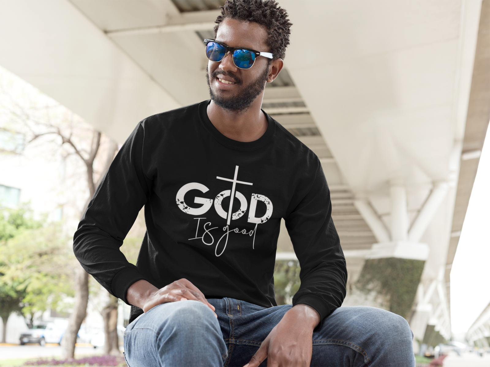 'God Is Good' Christian Long Sleeve Tee - River Front Creations Store