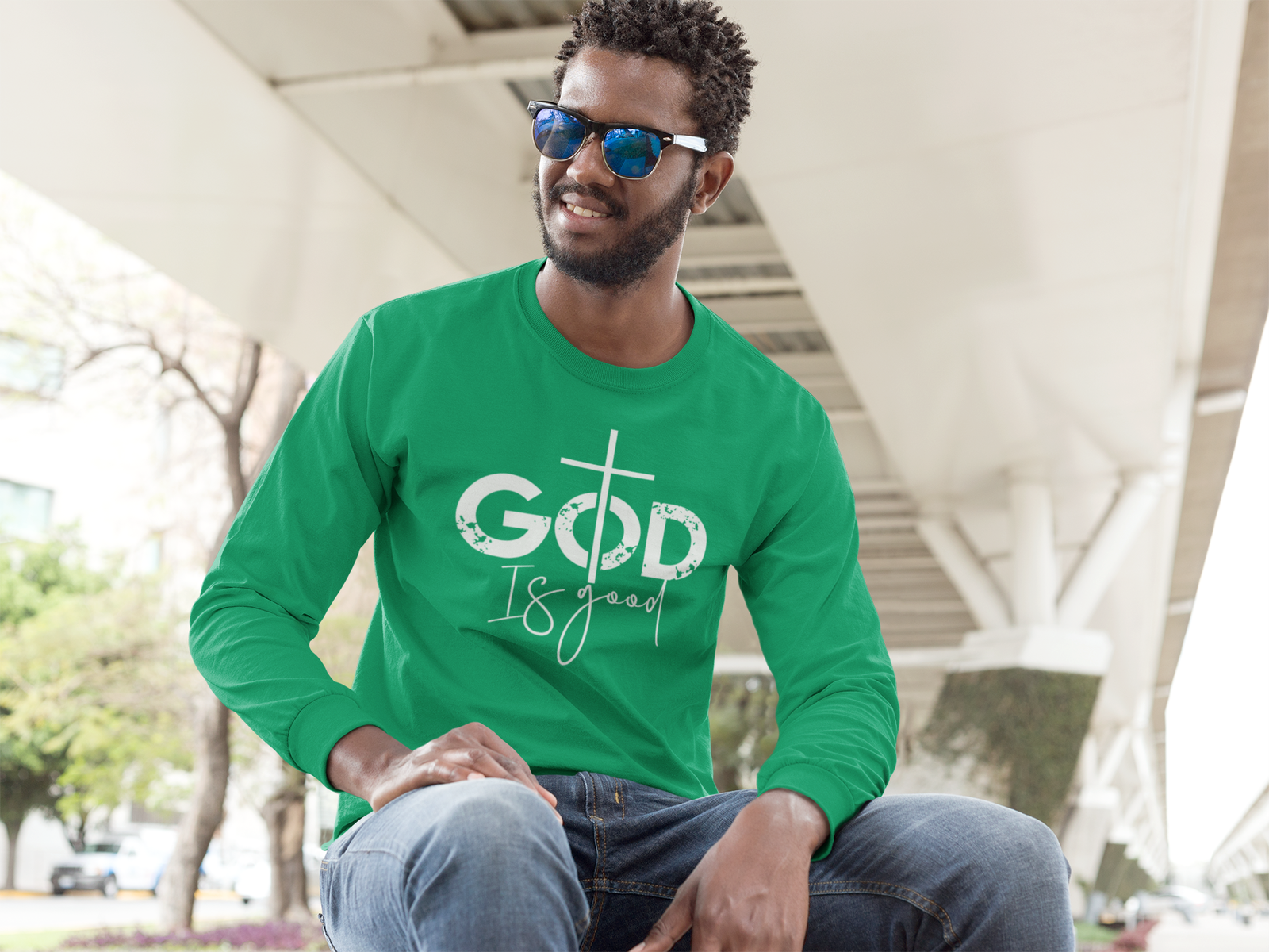 'God Is Good' Christian Long Sleeve Tee - River Front Creations Store