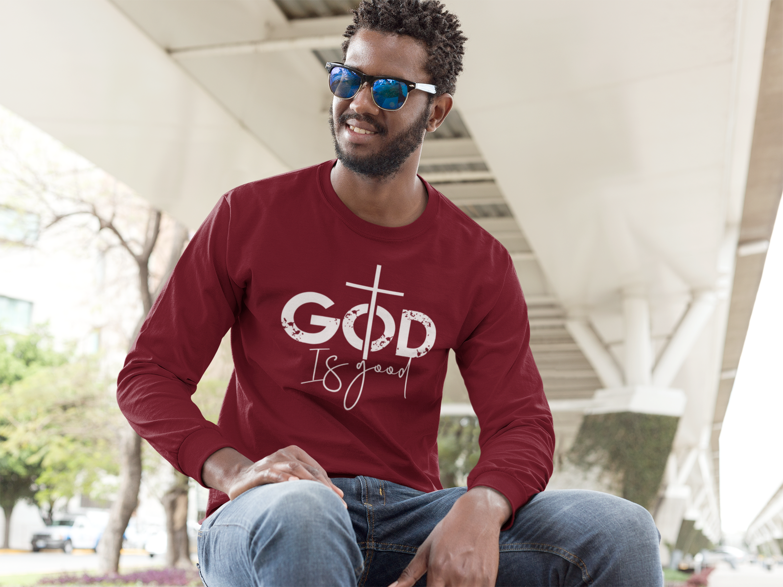 'God Is Good' Christian Long Sleeve Tee - River Front Creations Store
