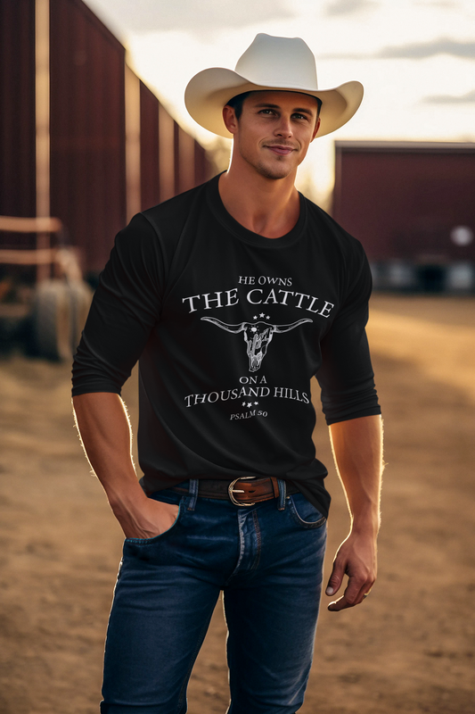 He owns the cattle on a thousand hills Psalm 50 - Unisex Cotton Shirt - River Front Creations Store