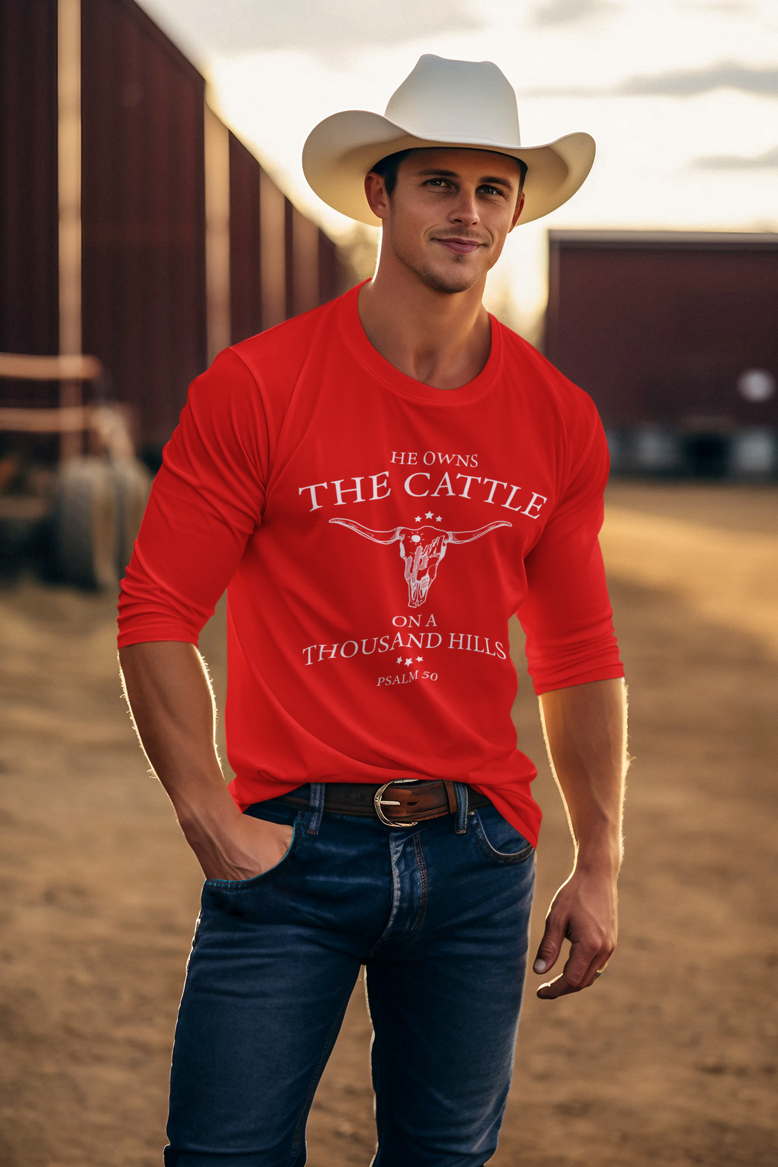 He owns the cattle on a thousand hills Psalm 50 - Unisex Cotton Shirt - River Front Creations Store