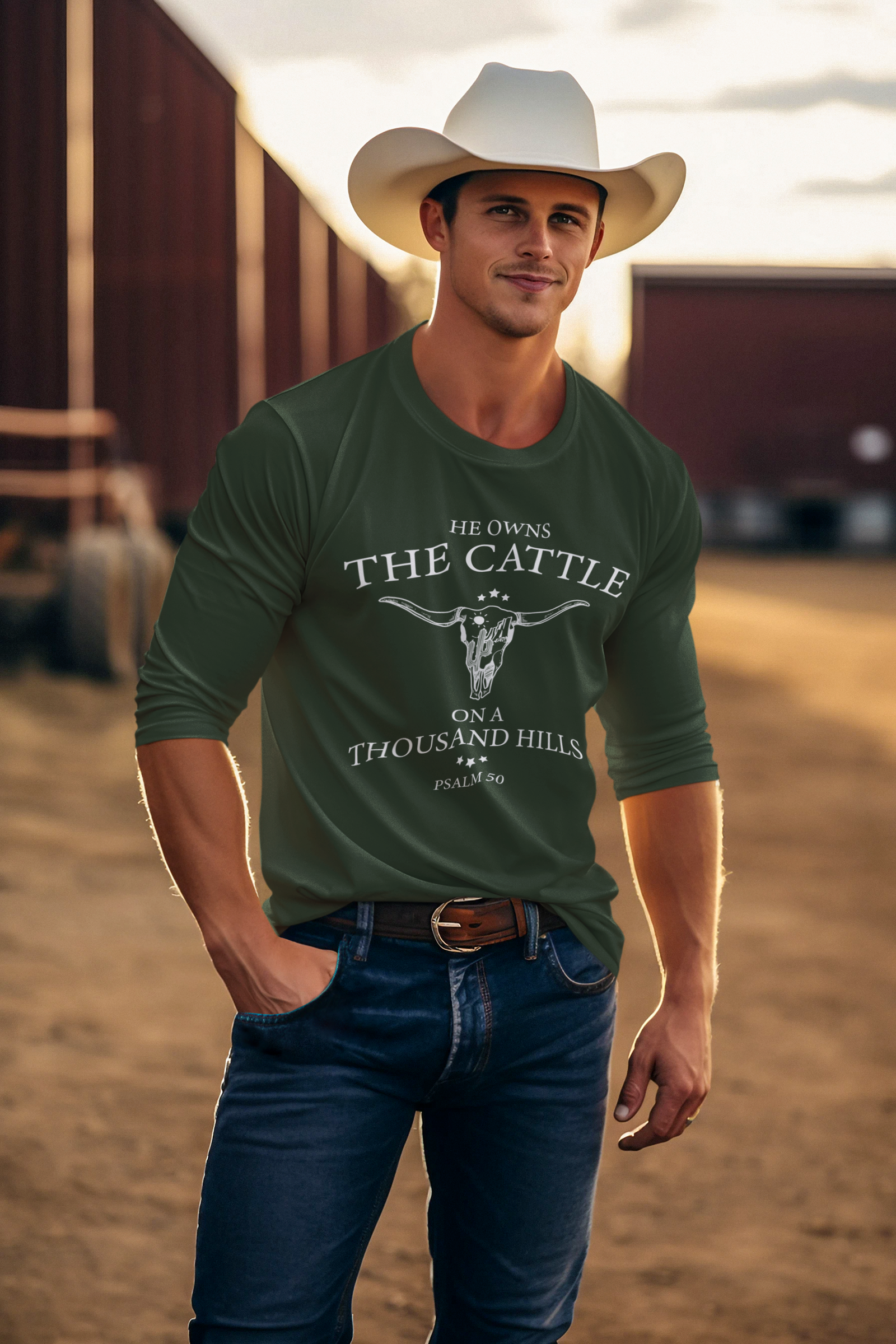 He owns the cattle on a thousand hills Psalm 50 - Unisex Cotton Shirt - River Front Creations Store