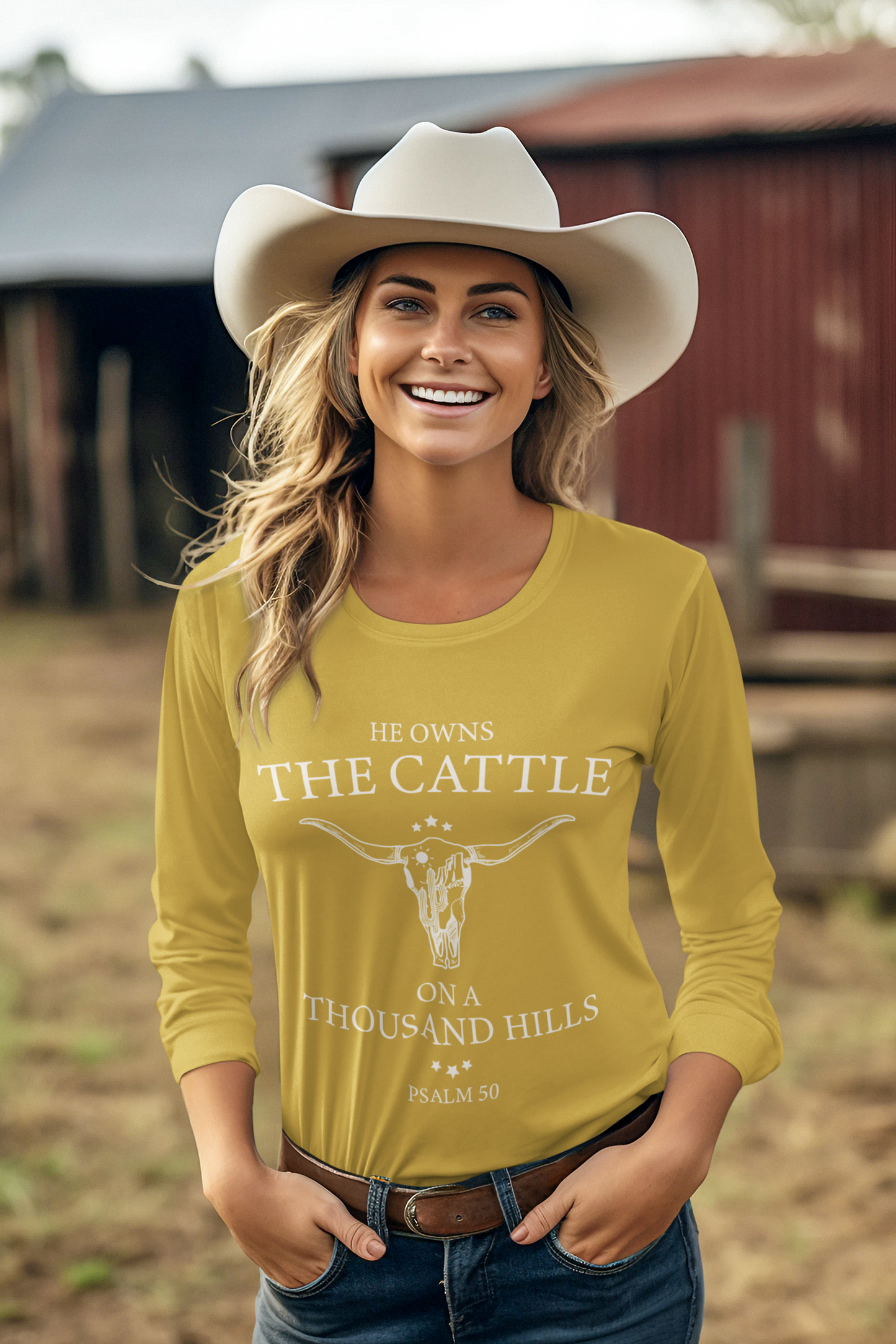 He owns the cattle on a thousand hills Psalm 50 - Unisex Cotton Shirt - River Front Creations Store