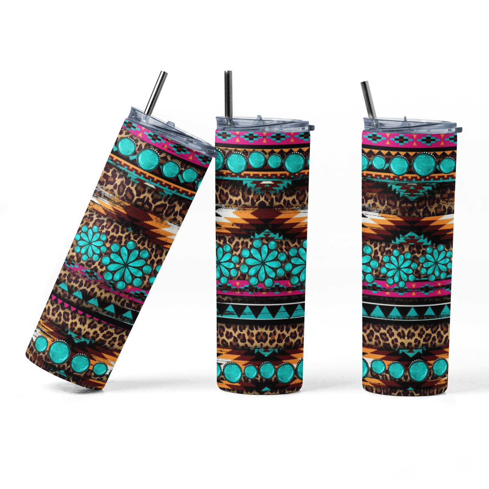 Leopard Aztec Turquoise Gem Stainless Steel Tumbler - River Front Creations Store