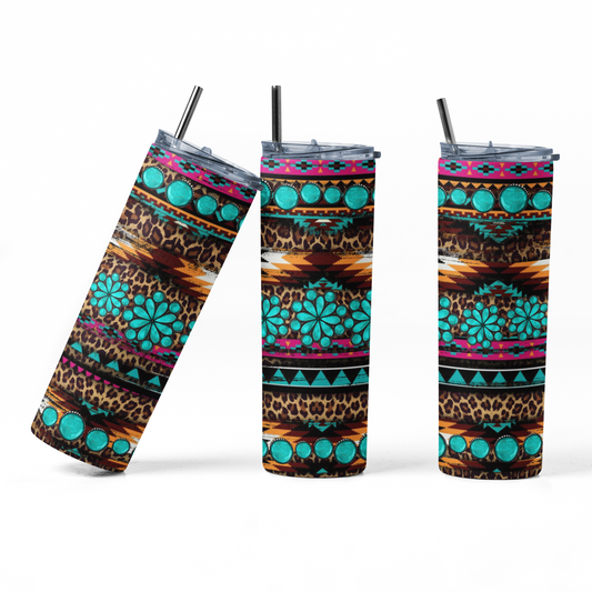 Leopard Aztec Turquoise Gem Stainless Steel Tumbler - River Front Creations Store
