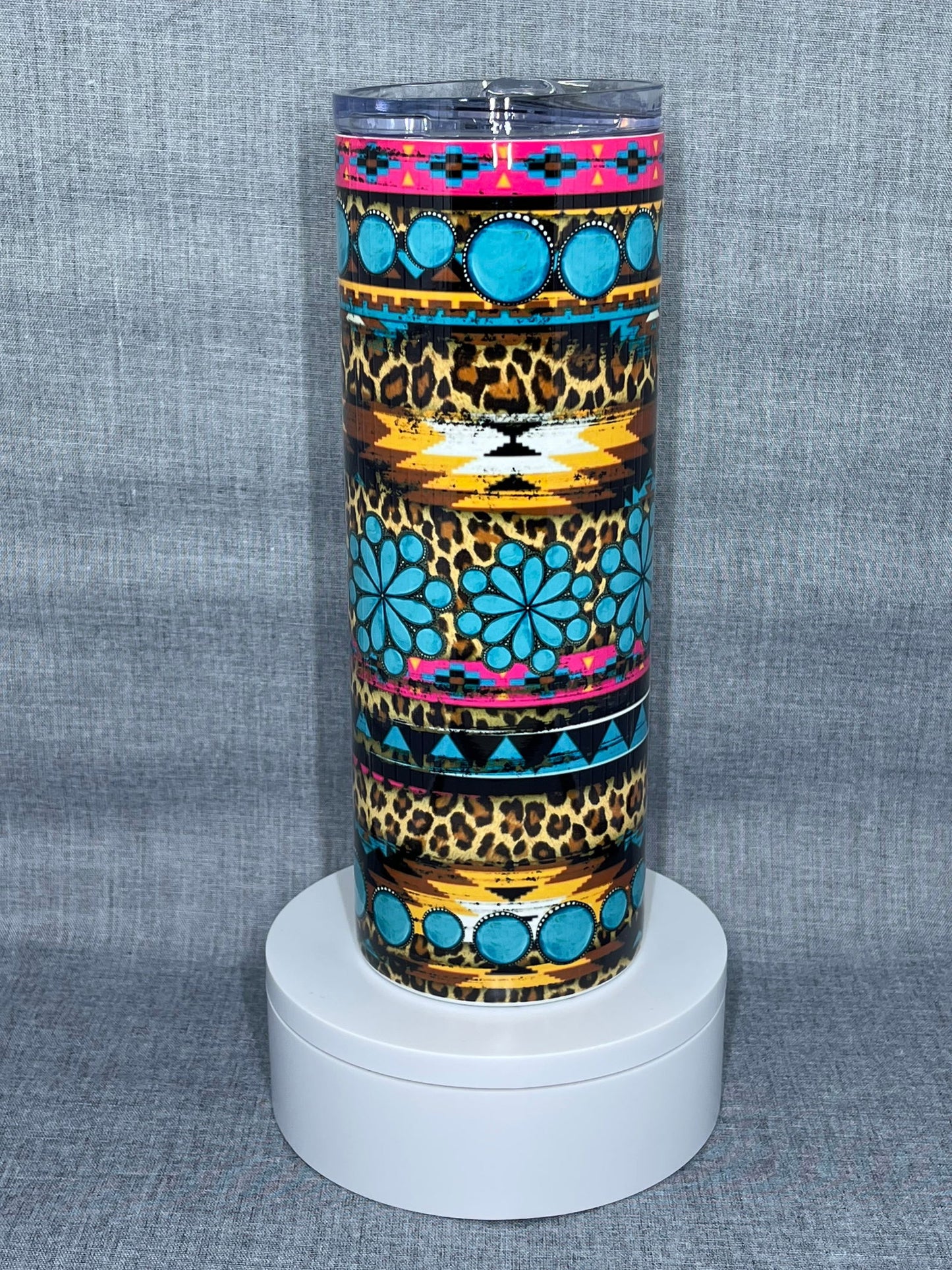 Leopard Aztec Turquoise Gem Stainless Steel Tumbler - River Front Creations Store
