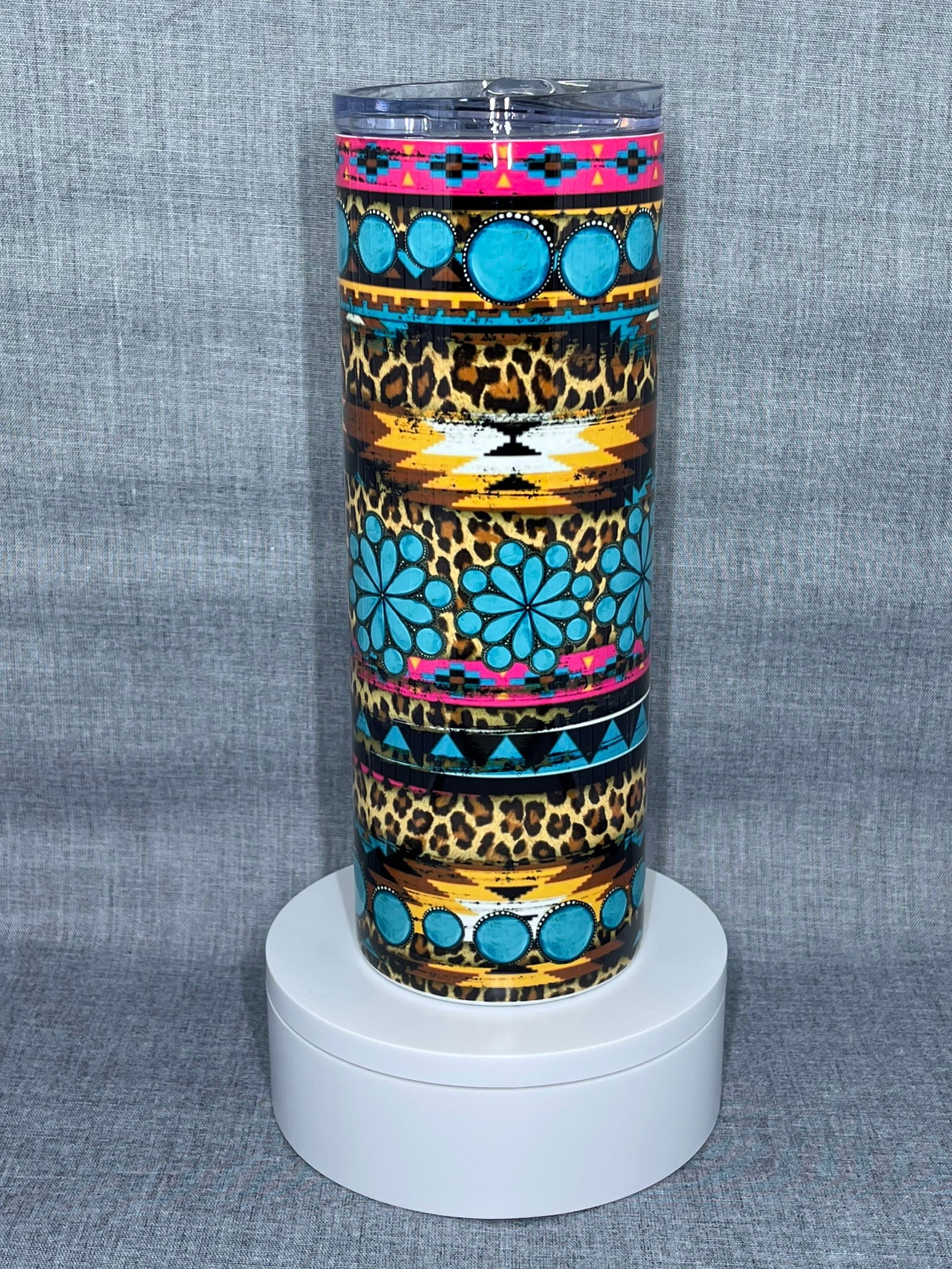 Leopard Aztec Turquoise Gem Stainless Steel Tumbler - River Front Creations Store