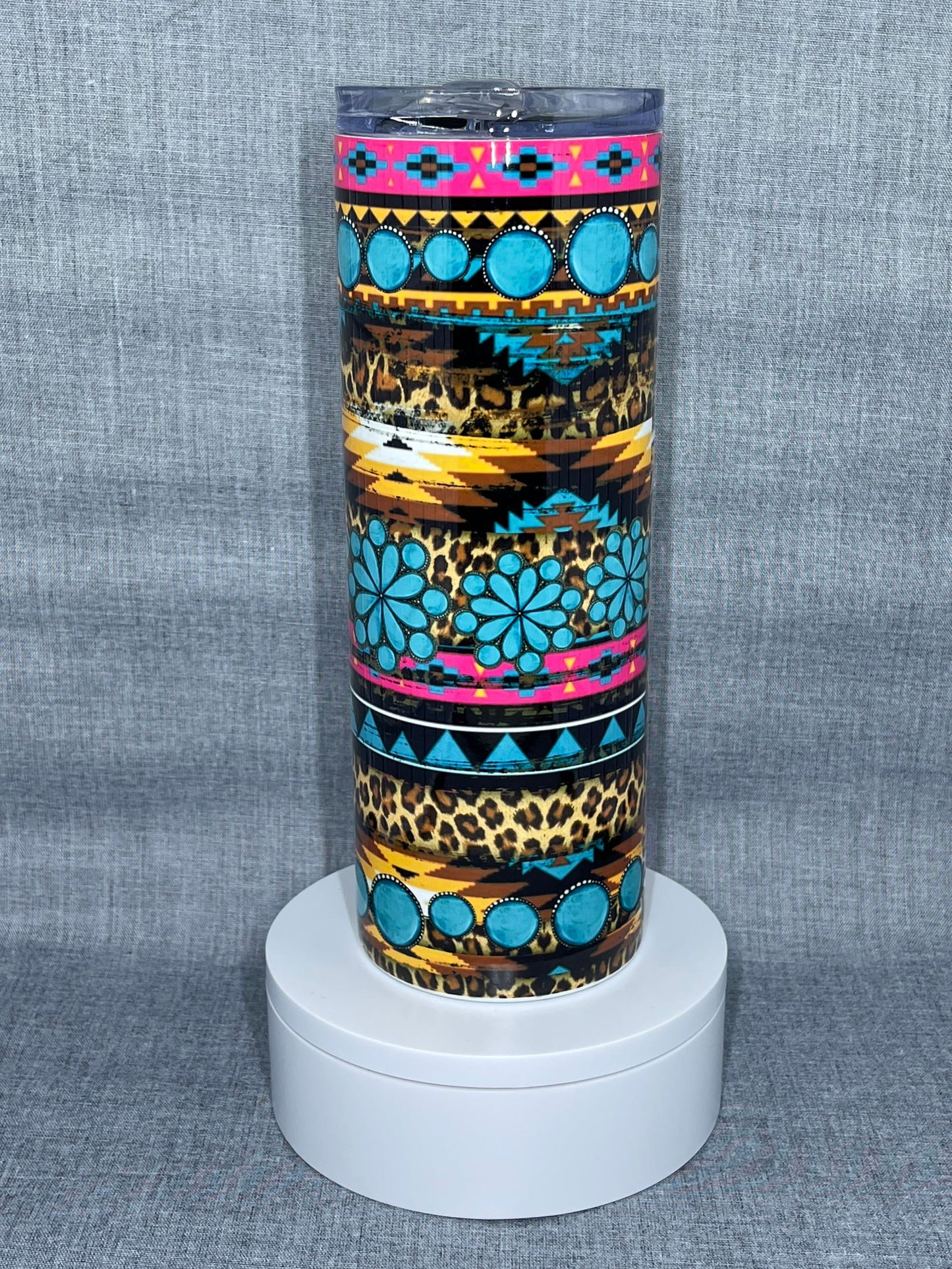 Leopard Aztec Turquoise Gem Stainless Steel Tumbler - River Front Creations Store