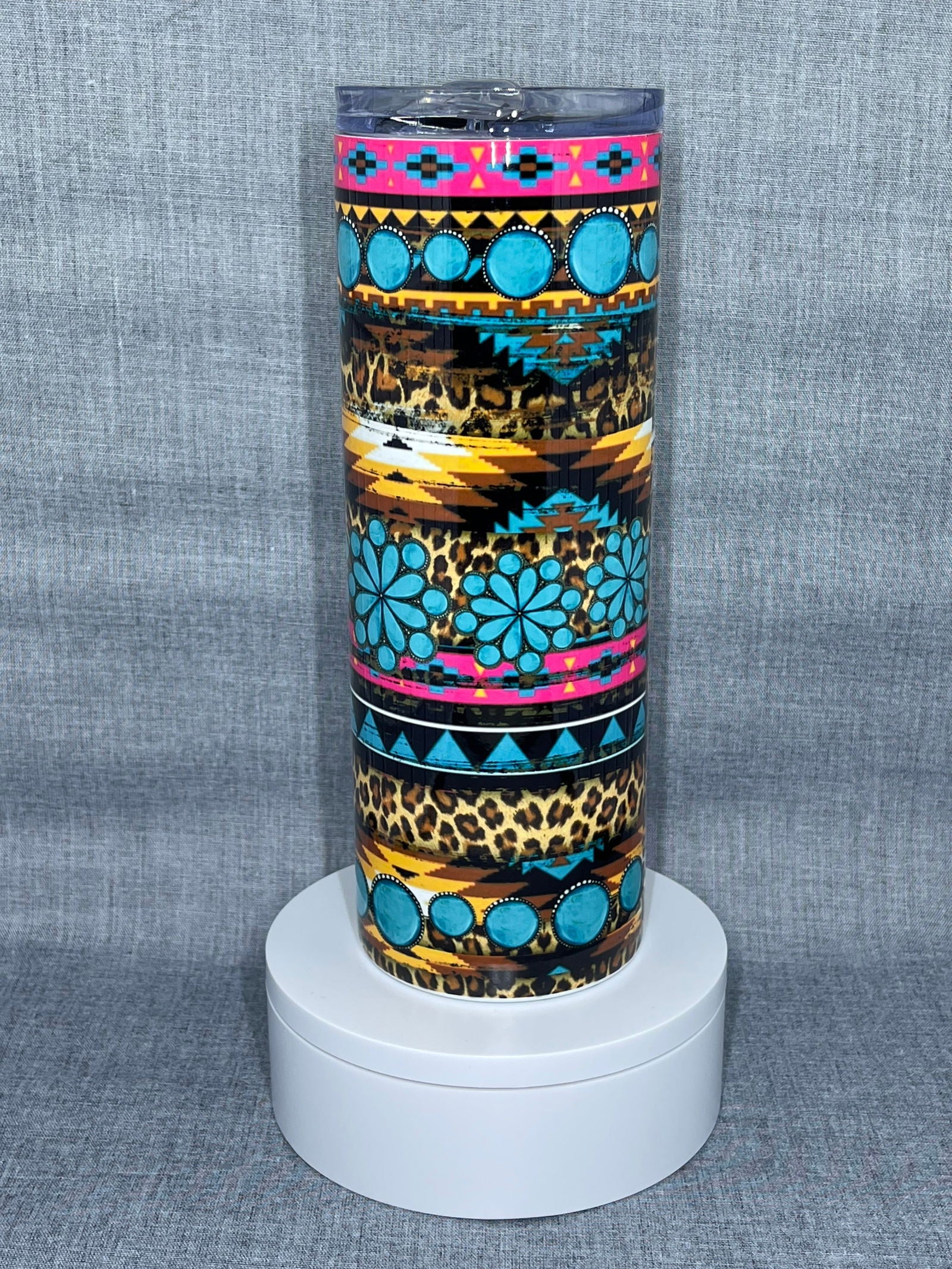 Leopard Aztec Turquoise Gem Stainless Steel Tumbler - River Front Creations Store